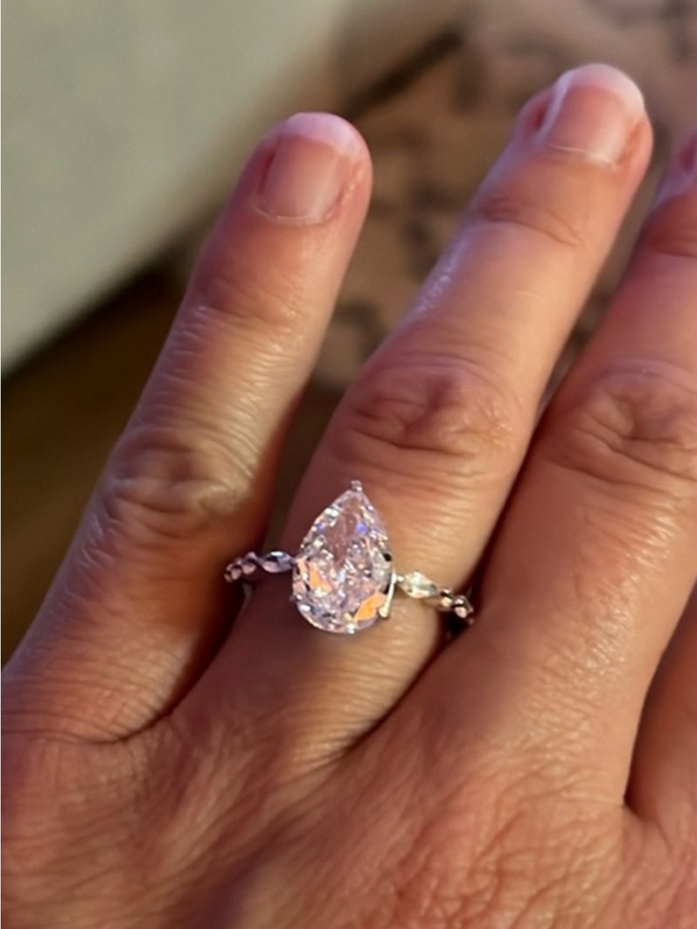 Pear-Shaped Solitaire Ring in Silver with Clear Stone